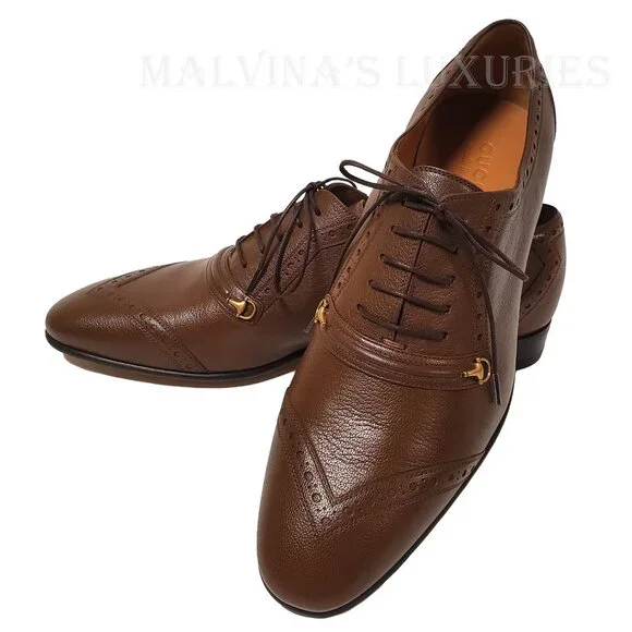 GUCCI SHOES MENS LACE-UP HALF HORSEBIT BROWN LEATHER sz 10 US 10.5